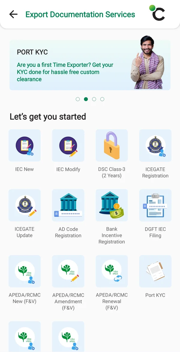 Export documentation services in the Citrus App: IEC, DSC, ICEGATE and more