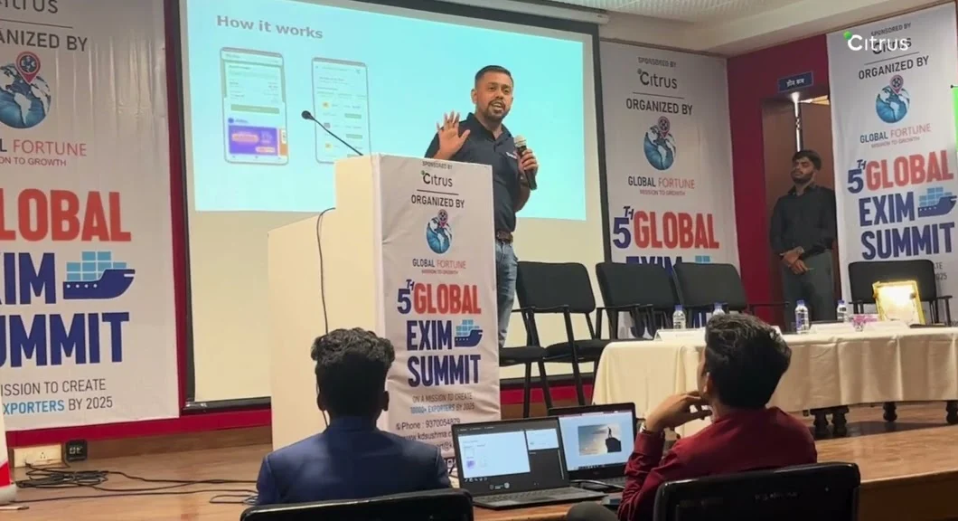 Citrus presenting the reefer booking app at the Global Exim Summit