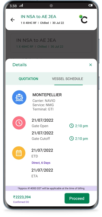 Vessel schedule for reefer (refrigerated) container